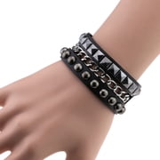Sardfxul Punk Rock Cuff Wrap Leather Bracelet Chain Spike Rivets Bracelet Gothic Bracelets Multilayer Bracelet Jewelry Adjustable