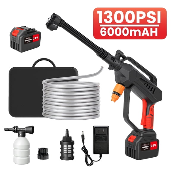 1300PSI Cordless Pressure Washer, Brushless Portable Pressure Washer with LED Display, 6-in-1 Nozzle Pressure Washer with 6.0 Ah Battery, Charger Included