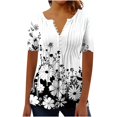 thumbnail image 3 of Feancey Holiday Sales 2025 Going Out Tops for Women Trendy Print Pleated Blouse Henley V-Neck Short Sleeve T-Shirts Button Up Casual Office Work Tees Multicolor XXXL, 3 of 5