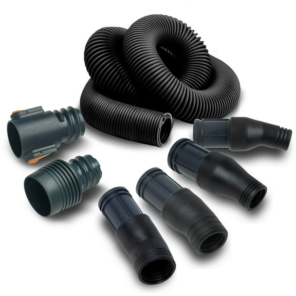 POWERTEC Power Tool Vacuum Hose Kit with 10' Hose, 4 Shop Vacuum Adapters & 2-1/2" to 2-1/4" Reducer for Miter Saw, Track Saw, Jigsaw, Orbital Sanders and Woodworking Power Tools (70376N)