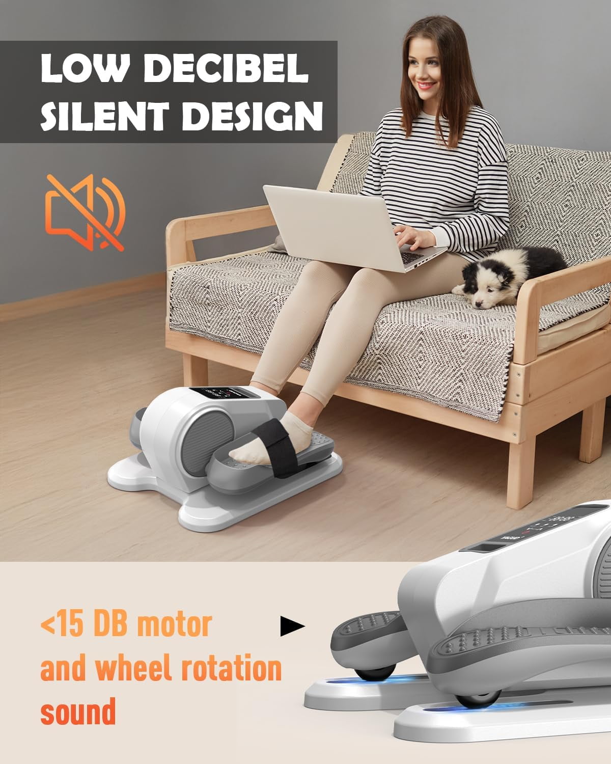Yagud Under Desk Elliptical Machine, Electric Ellipse Leg Exerciser for Senior, 12 Adjustable Speeds Quiet and Portable Seated Pedal Exerciser for Training with Remote Control, Gray