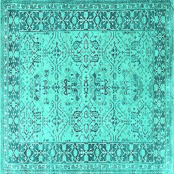 Ahgly Company Indoor Square Oriental Turquoise Blue Industrial Area Rugs, 4' Square