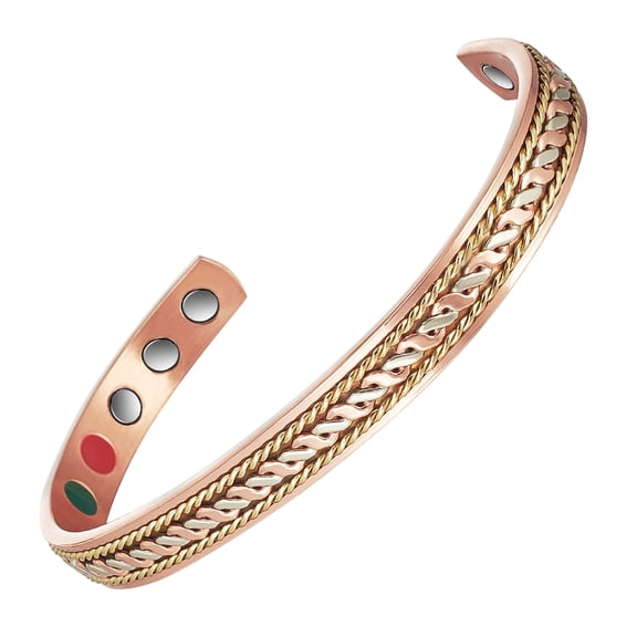 Metaljc Magnetic Copper Cuff Bracelet for Men Women with 3500 Gauss Neodymium Magnets, Adjustable
