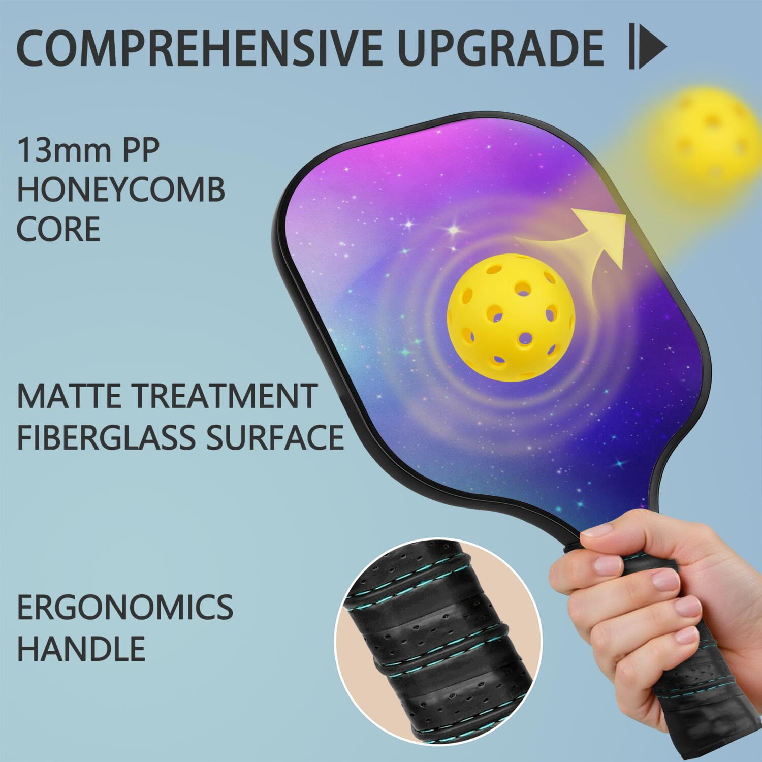Pickleball Paddles Set Of 2, Fiberglass Surface, Fluid Smoke Aurora Art Style, 4 Balls & Bag