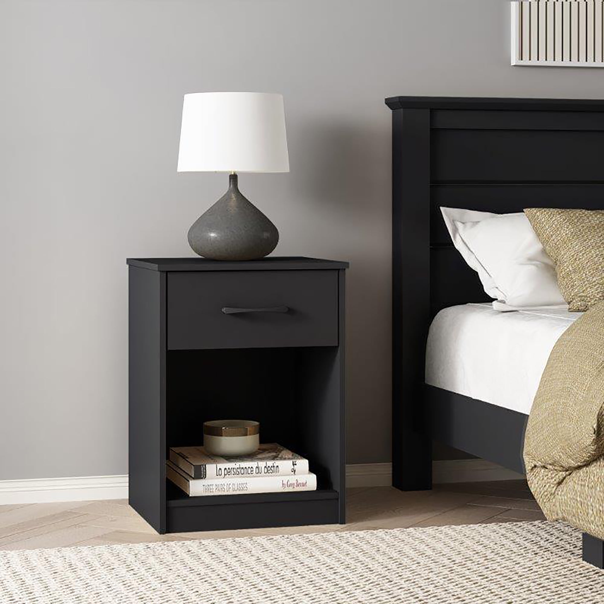 Mainstays Ardent Nightstand with 1 Drawer, Black