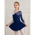 thumbnail image 4 of Yhong Kids Girls Long Sleeves Glitter Rhinestone Figure Skating Dress Dance Performance Costume Navy Blue 8, 4 of 6