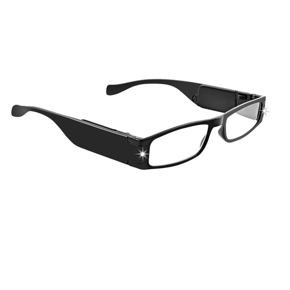 LightSpecs LightWeight Reading Glasses with LED lights 1.50 Power, Black, w/Tube Case
