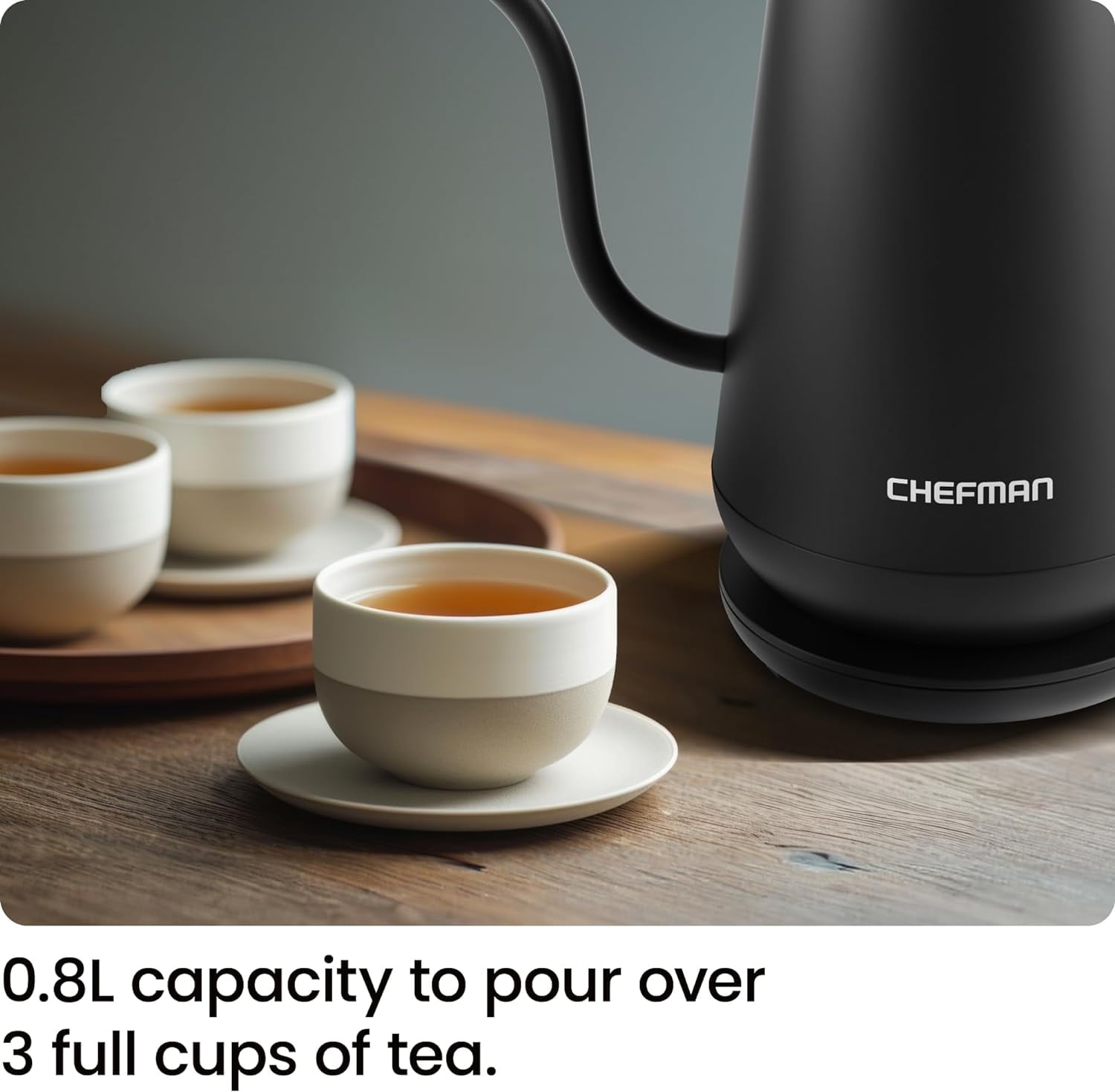Chefman Precise Pour 0.8L Electric Gooseneck Kettle with Automatic Shut-Off – Black
