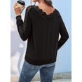thumbnail image 4 of V Neck T Shirts for Women Lace Long Sleeve Cute Tops Fall Winter Dressy Casual Blouses Trendy Tees Black M, 4 of 9