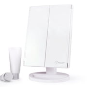 BESTOPE Trifold Makeup Vanity Mirror with Lights, 1X/2X/3X Magnification, 21 Led Lighted Mirror with Touch Screen Power,180° Adjustable Rotation,Dual Power Supply,Portable Trifold Mirror
