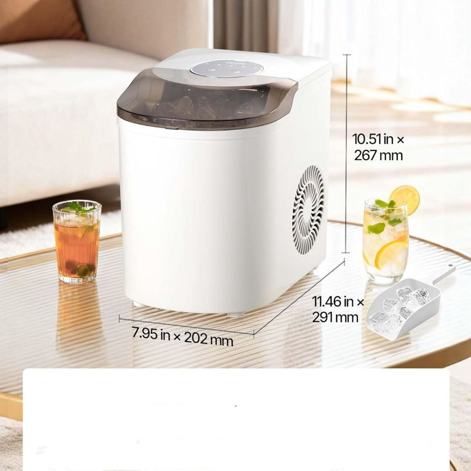 Countertop Ice Maker, 7 Cubes Ready in 6 Mins, 26 lbs per Day, Self-Cleaning Portable Machine with Ice Scoop, Ice-Making Machine with 2 Sizes for Home, Kitchen, Office, Bar & Party