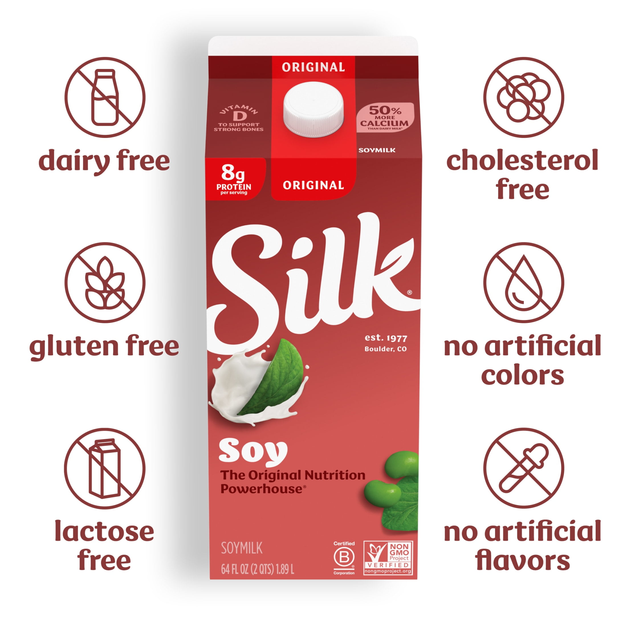 Silk Original Vegan Soy Milk, Dairy & Gluten Free, 64 fl oz