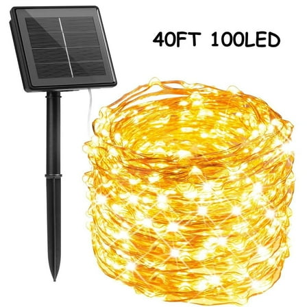 40ft Waterproof Solar String Lights Outdoor 100 LED 8 Modes Warm White,Outdoor Solar Lights 40ft String 100 LED Waterproof 8 Modes Garden Patio Decor