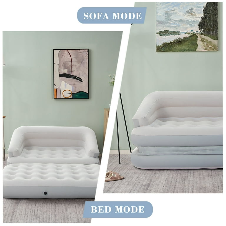 Honeydrill Inflatable Sofa Bed Air Mattress Lounge Chair Couch for Camping 5 in 1 Full White Pump Not Included