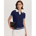 thumbnail image 2 of Jersey Micoson para mujer, cuello en V, manga corta, tejido azul marino, XXL, 2 of 6
