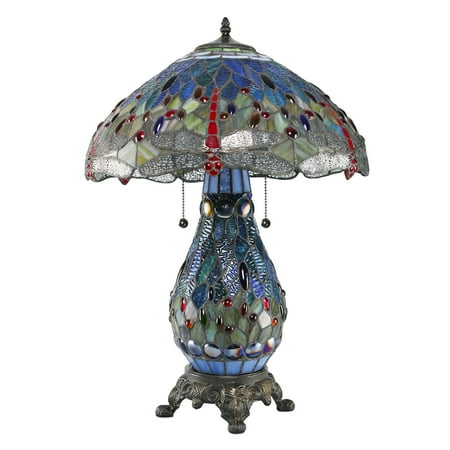 Nfl Football Logo Tiffany Lamp - Serena d'italia Tiffany 2 light Blue Dragonfly 25 in. Table Lamp with Lit Base