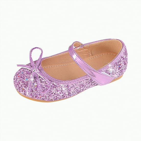 Hessimy Toddler Girls Dress Shoes Ballet Mary Jane Flats Princess Shoes Low Heels Glitter Flower Party Wedding Footwear sandals school performance shoes (Purple,11.5)
