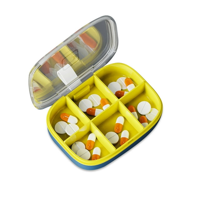 fastboy Pill Box Portable Travel Containers Mini Tablet Storage Dispenser Compartment Design Seal PS ABS High Capacity for Travel dark blue six cells 1Set