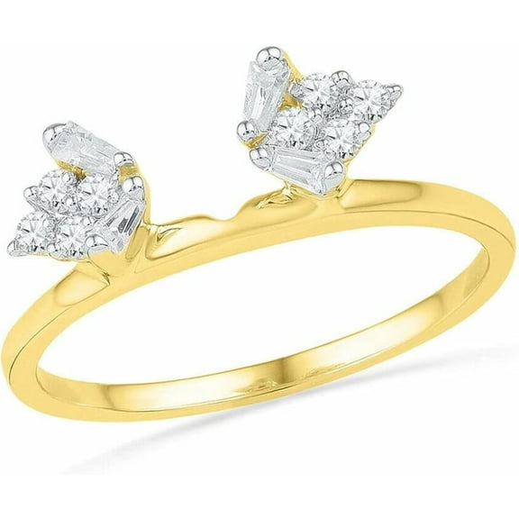 14K Yellow Gold Over Baguette & Round Cut White Diamond Solitaire Enhancer Ring in 925 Sterling Silver for Women's