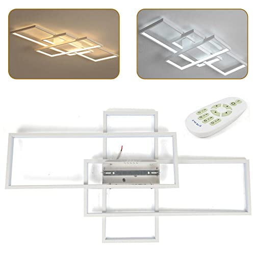 OUKANING 43In Modern LED Ceiling Light, Geometric Chandelier Flush Mount Lighting Fixture 3 Colors Chnage with Remote, Close to Ceiling Acrylic Pandent Lamp for Bedroom Living Dini