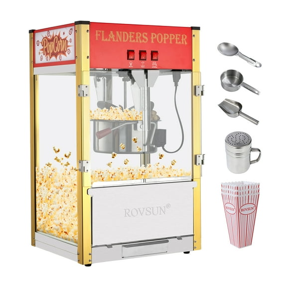 ROVSUN Popcorn Machine with 12 Ounce Kettle Makes Up to 80 Cups, Countertop Popcorn Maker Commercial Popcorn Machine w/ Stainless Steel Scoop, Oil Spoon & 3 Popcorn Cups for Home Movie Theater, Red