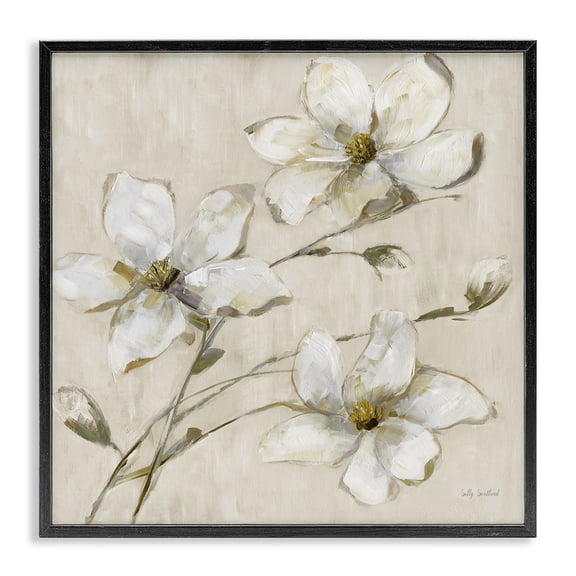 Stupell Industries Neutral Tone Dogwood Flowers Floral Painting Black Framed Art Print Wall Art, 12 x 12