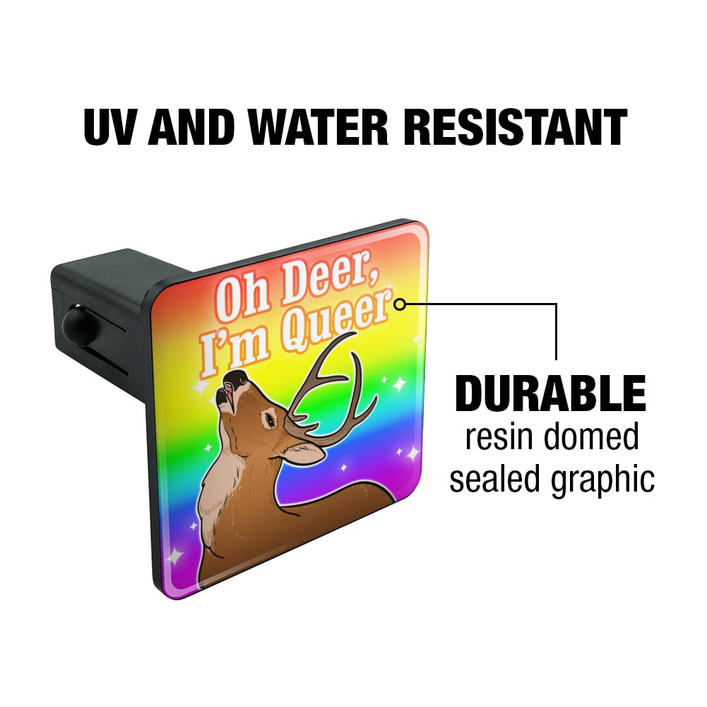 Graphics and More Oh Deer Im Queer Rainbow Pride Gay Lesbian Funny Oval Tow Trailer Hitch Cover Plug Insert 