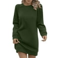 thumbnail image 2 of Qulqfy Green Women Dress Tshirt Mini Long Sleeve Fleece Crewneck Warm Casual Dresses Fall Dresses for Women L, 2 of 8