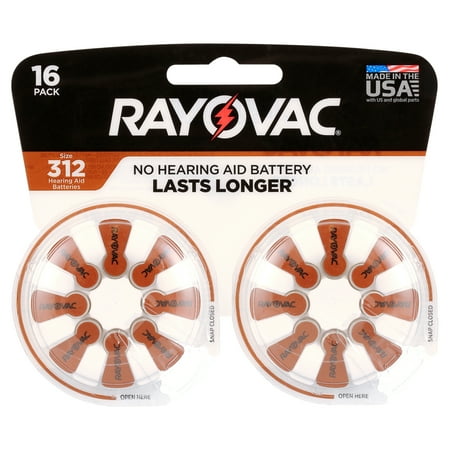 Rayovac Size 312 Hearing Aid Batteries (16 Pack), Size 312 Batteries