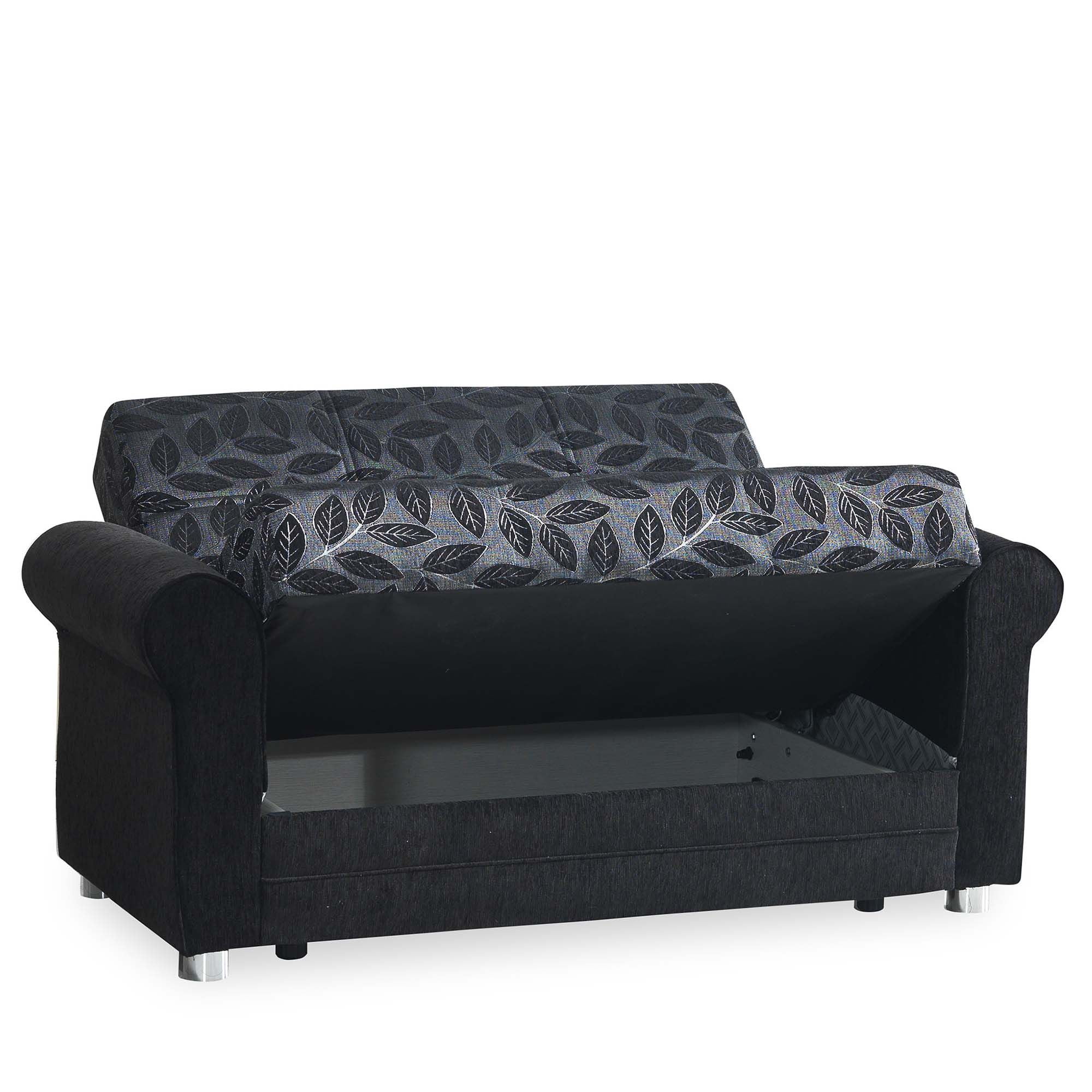 Ottomanson Convertible Sleeper Loveseat with Hidden Storage, Firm Seating, Black