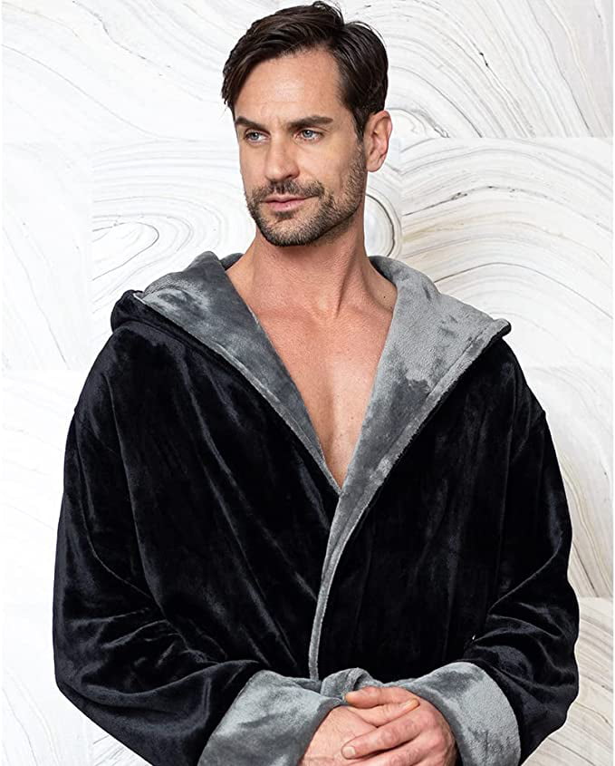Lovor Men's Soft Hooded Fleece Plush Robe