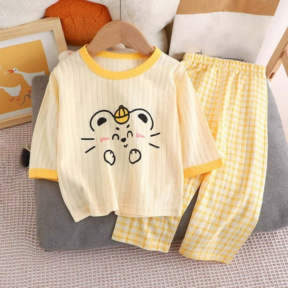 Antinious Casual Long Sleeve Loungewear Suits for Kids,Toddler Winter Long Sleeve Sleepwear Outfits Sets,Toddler Girls Boys' Casual Long Sleeve Casual Loungewear Home Two Piece Set,Yellow,120
