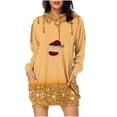 thumbnail image 1 of Pisexur Robes de Noël pour Femmes Mode Imprimé Verres à Vin Rouge Robes de Fête Décontractées à Manches Longues Sweat à Capuche Robes d'Automne de Noël Mini Robe avec Poches, 1 of 3