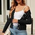 thumbnail image 2 of Womens Shirts Blouses Long Sleeve Cropped Lightweight Cardigan Button Down V Neck Womens Summer Clothes,Black,M, 2 of 7