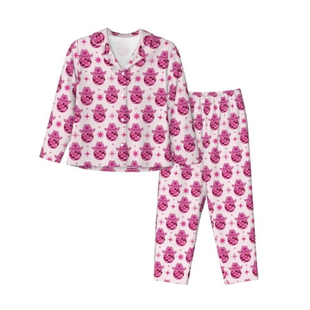 Goofa Groovy Pink Disco Balls Printed Womens 2 Piece Pajama Set Super Pajamas Women s Long Sleeve Sleepwear Soft Button Down Loungewear Pjs Lounge Set Nightwear-Medium