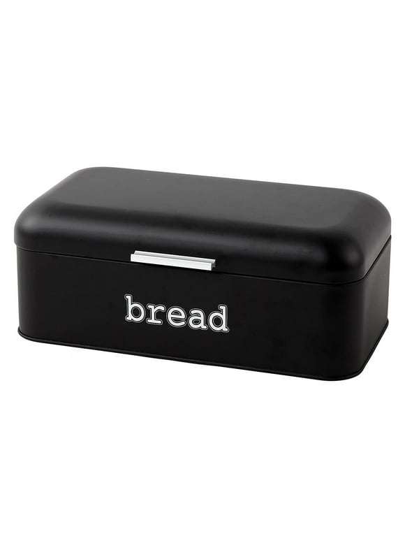 Stainless Steel Bread Box for Kitchen Countertop, Large Black Bin for 2 Loaves, English Muffins, Baked Goods Storage Containers (16.75x9x6.5 In)