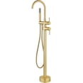thumbnail image 5 of Floor Mount Bathtub Faucet Flow Freestanding Tub Filler Standing Shower Faucets with Swivel Gooseneck Spout and Cylinder Handheld Spray, Brushed Gold, 5 of 5