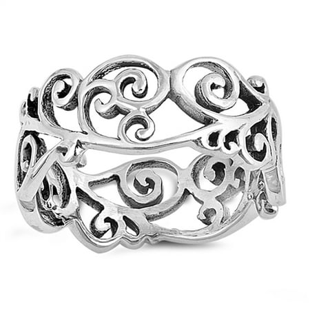 Filigree Heart Ring - Antiqued Victorian Style Filigree Heart Floral Sterling Silver Ring Size 10