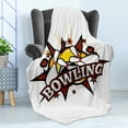 thumbnail image 4 of Bowling Party Soft Flannel Fleece Blanket, Cartoon Comic Book Style Design Stars Retro Style with Crash Effects, Cozy Plush for Indoor and Outdoor Use, 60" x 80", Ruby White Yellow, by Ambesonne, 4 of 5