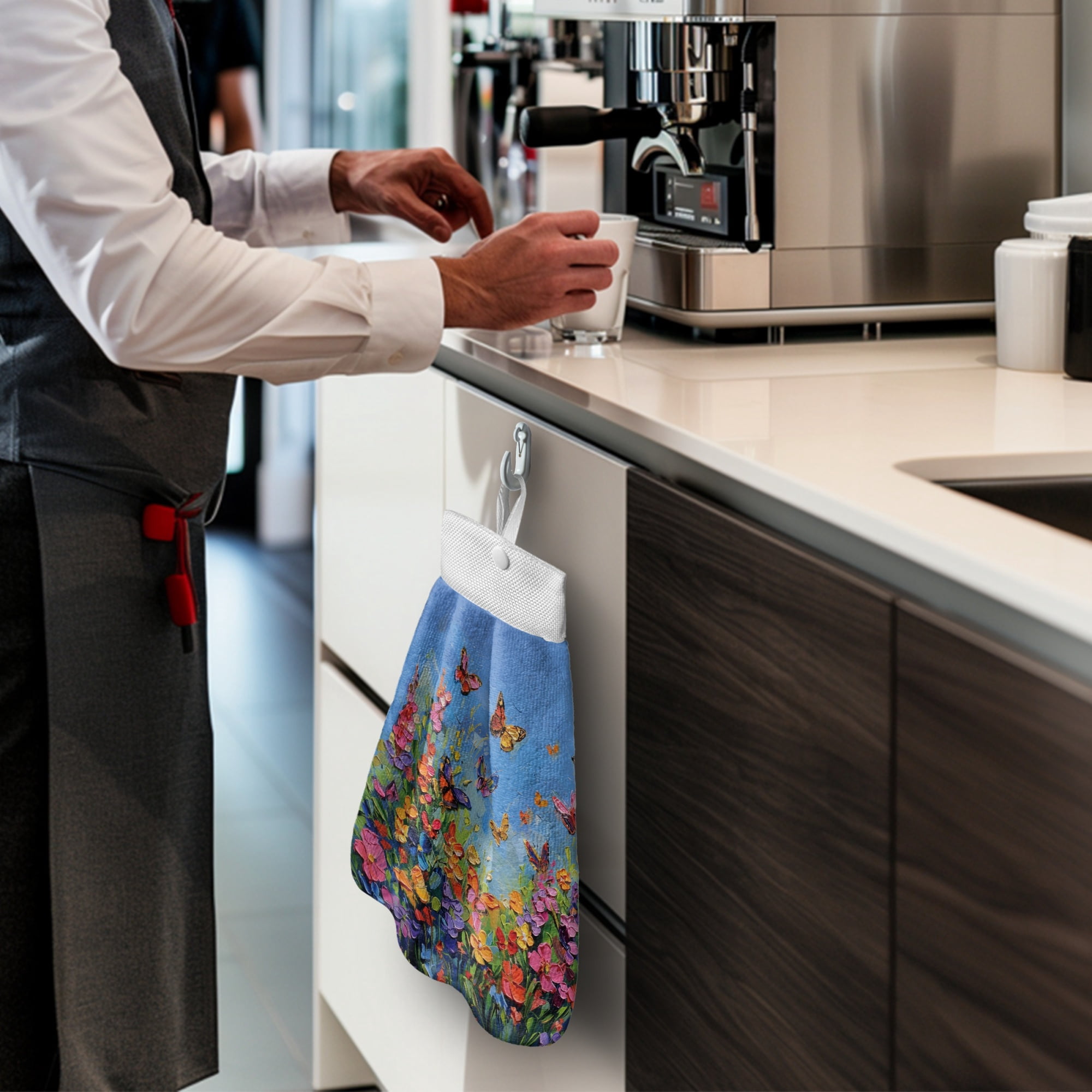 ZIATUBLE Butterfly Floral Hanging Hand Towel Oil Painting Dish Towels for Kitchen Quick Dry Hand Towels for Bathroom with Loop 3 Piece Easy to Clean Hanging Dish Towels Indoor Decor Accessories