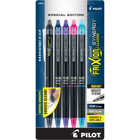Bolígrafos de tinta de gel PILOT FriXion Synergy Clicker 0,5 mm, paquete de 5