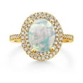 thumbnail image 2 of Gem Stone King 18K Yellow Gold Plated Silver Halo Engagement Ring Cabochon Simulated Opal Moissanite (1.43 Cttw), 2 of 3