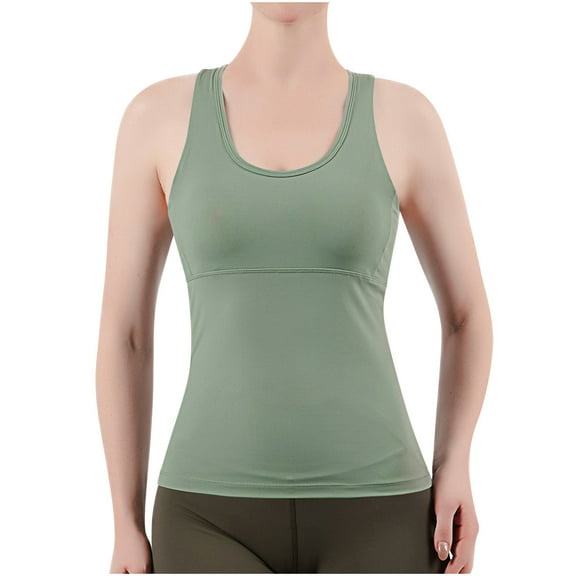 Ahdbta Workout Tank Tops with Built in Bras for Women Sleeveless Racerback Shirt Strappy Cross Back Athletic Yoga Tops