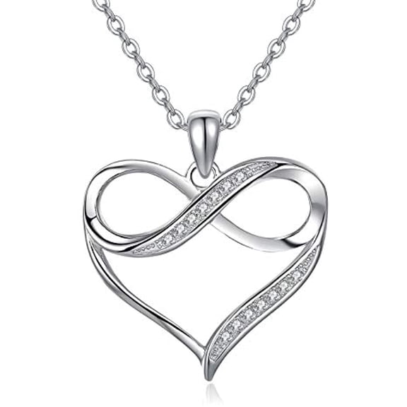 TANGPOET Infinity Heart Pendant Necklace 925 Sterling Silver CZ Jewelry