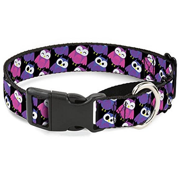 Buckle-Down Martingale Dog Collar - Owls Flip Black Mauve Sage - 1" Wide - Fits 15-26" Neck Size - Large