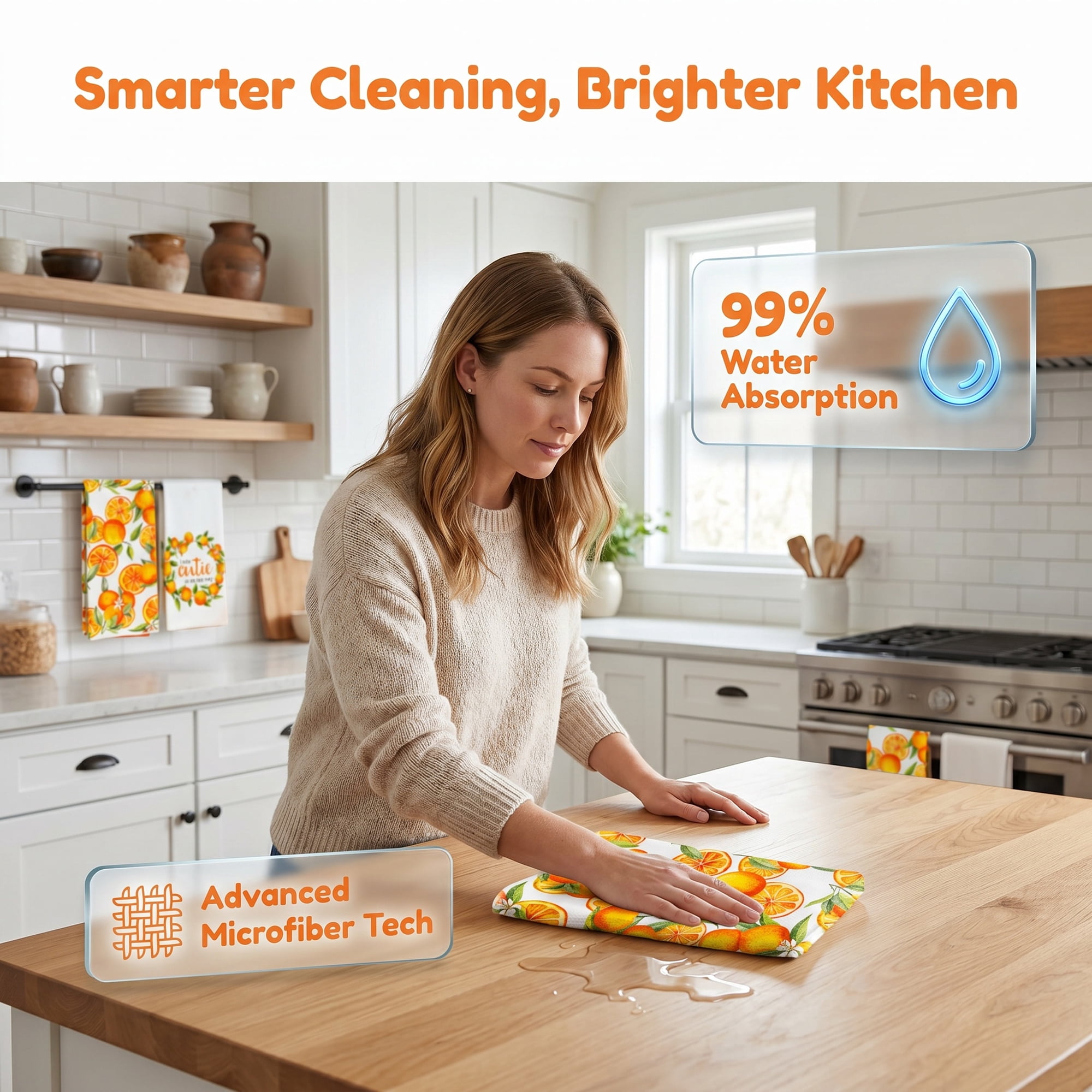 Unique Bargains Absorbent Microfiber Dish Towels Orange 24" x 16"