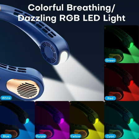 Neck Fan, Hands-Free Bladeless Fan 5 Speeds with LED Light, Air Cooling Fan Portable USB Rechargeable Wearable Personal Fan, USB Fan Gifts for Men, Women, Travel, Outdoor (White)