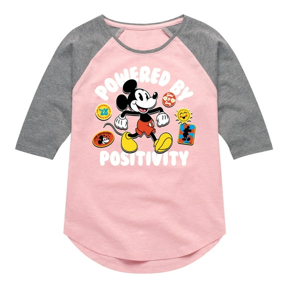 Mickey & Friends - Powered By Positivity - Toddler And Youth Girls Raglan Graphic T-Shirt
