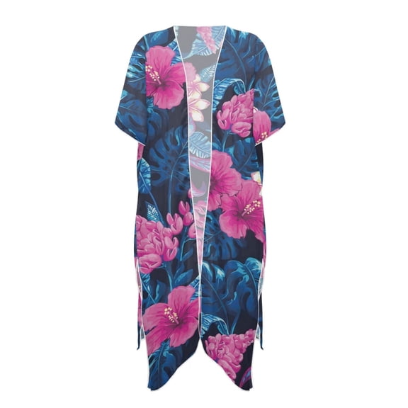HELLHERO Tropical Floral Print Beach Cover Up Polyester Breathable Free Size Bathing Suit Cover Up for Women