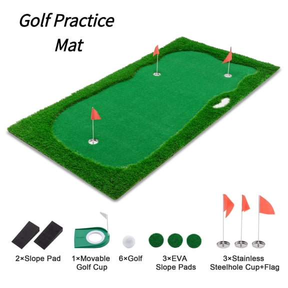 12x5 FT Golf Putting Green, Golf Training Mat with High-quality Turf, 3 Holes, 3 Flags and Cups for Indoor Outdoor